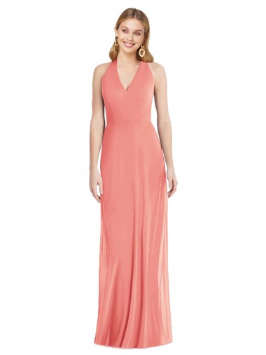 Cheap V-Neck Halter Chiffon Maxi Formal Bridesmaid Dress Open Back UK