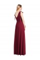 Cheap Full Length Bow-Shoulder V-Back Chiffon Bridesmaid Dress with Front Slit UK