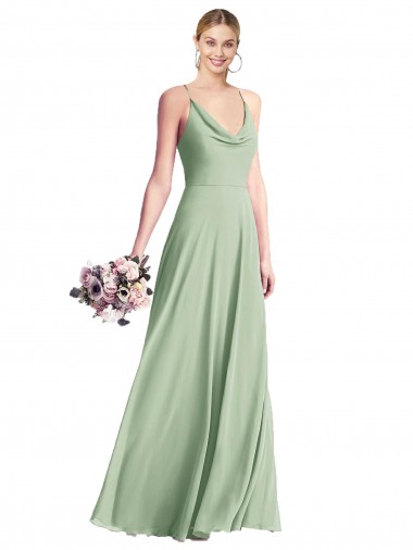 Cheap Cowl Neck Criss Cross Back Chiffon Maxi Bridesmaid Dress UK