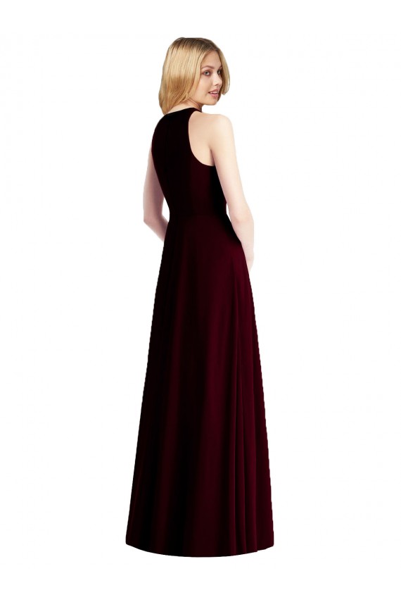 Cheap Sleeveless Halter Chiffon Maxi Bridesmaid Dress UK