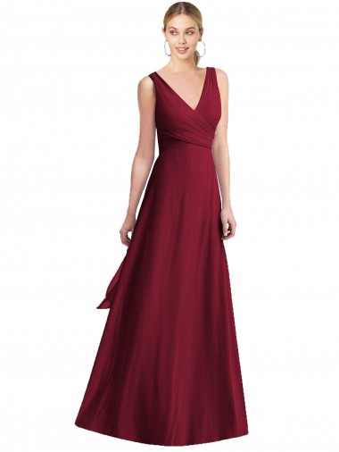 Cheap Sleeveless V-Neck Chiffon Wrap Bridesmaid Dress UK