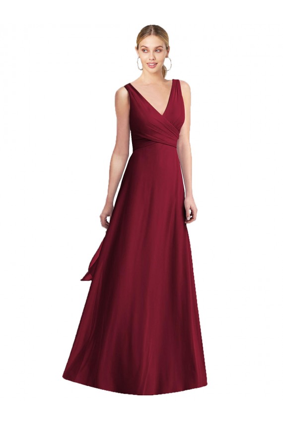 Cheap Sleeveless V-Neck Chiffon Wrap Bridesmaid Dress UK