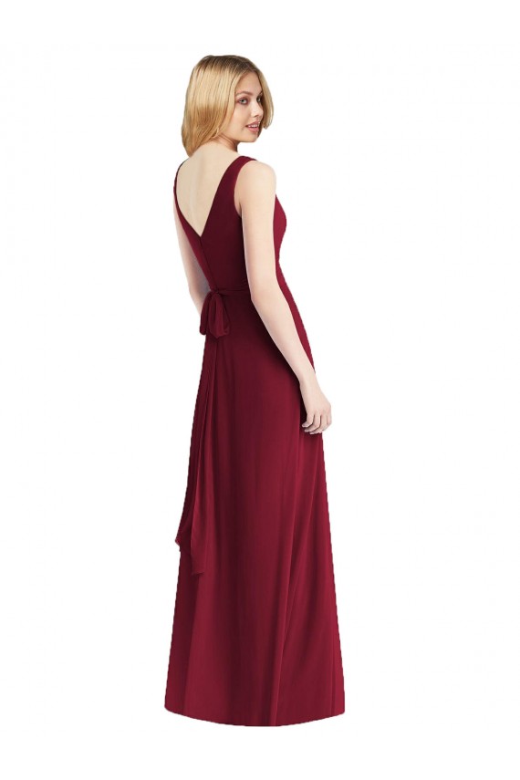 Cheap Sleeveless V-Neck Chiffon Wrap Bridesmaid Dress UK