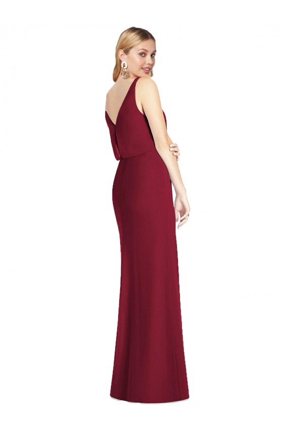 Cheap Blouson Bodice Chiffon Bridesmaid Dress with Front Slit UK