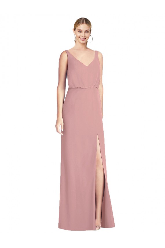 Cheap Blouson Bodice Chiffon Bridesmaid Dress with Front Slit UK