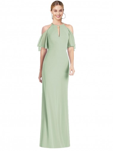 Cheap Ruffle Cold-Shoulder Mermaid Chiffon Maxi Bridesmaid Dress UK