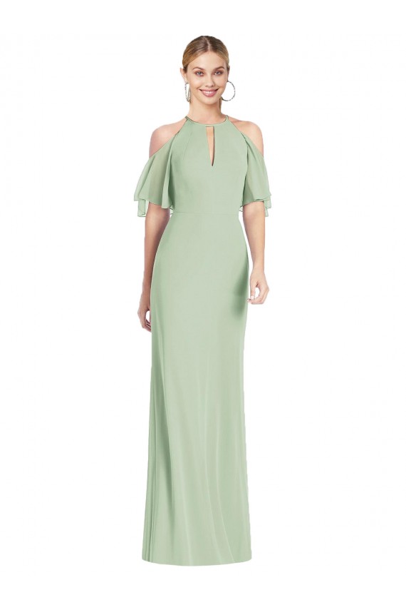 Cheap Ruffle Cold-Shoulder Mermaid Chiffon Maxi Bridesmaid Dress UK