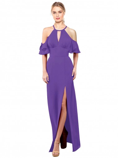 Cheap Slim A-Line Chiffon Bridesmaid Dress with Off The Shoulder Ruffle Sleeves UK
