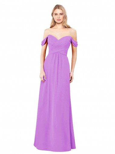 Cheap Off The Shoulder Draped Sleeves A-Line Chiffon Bridesmaid Dress UK