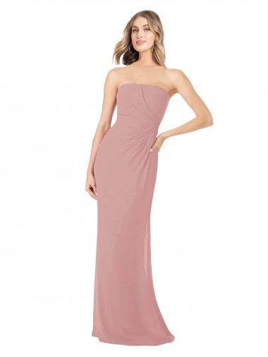 Cheap Draped Strapless Sheath Long Chiffon Bridesmaid Dress UK