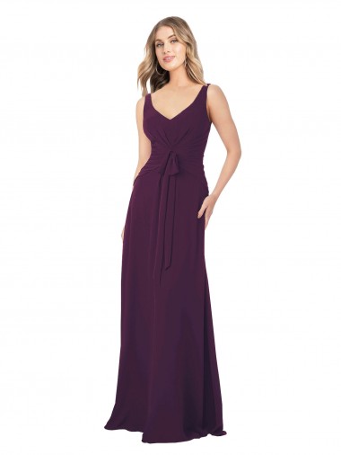 Cheap Long Chiffon Bridesmaid Dress with Front Bow UK