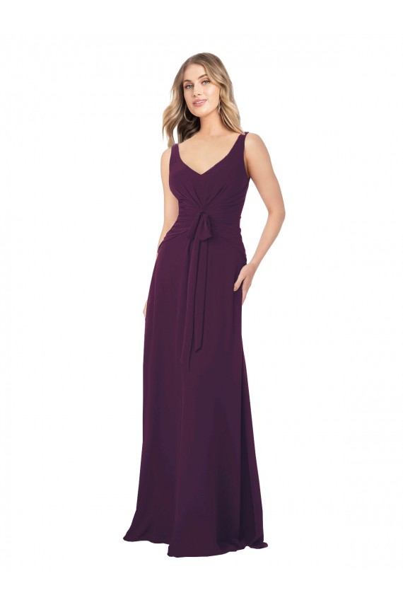 Cheap Long Chiffon Bridesmaid Dress with Front Bow UK