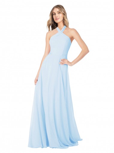 Cheap Criss Cross High Neck Halter Chiffon Bridesmaid Dress UK