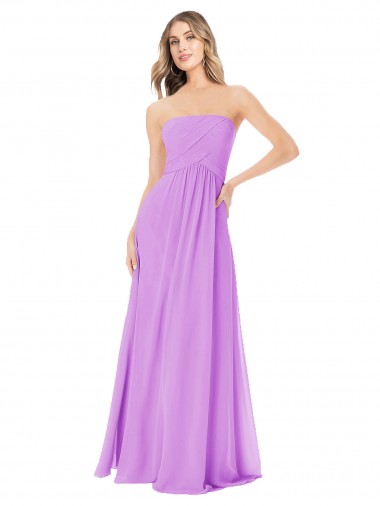 Cheap Draped Strapless Floor Length Chiffon Bridesmaid Dress UK