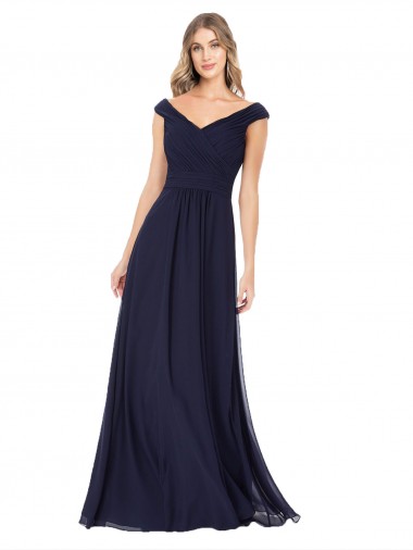Cheap Off the Shoulder Classic Chiffon Bridesmaid Dress with Draped Bodice UK