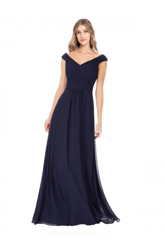 Cheap Off the Shoulder Classic Chiffon Bridesmaid Dress with Draped Bodice UK