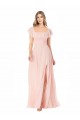 Cheap Flutter Cap Sleeves Square Neck Ruffle Chiffon Bridesmaid Dress with Pockets UK
