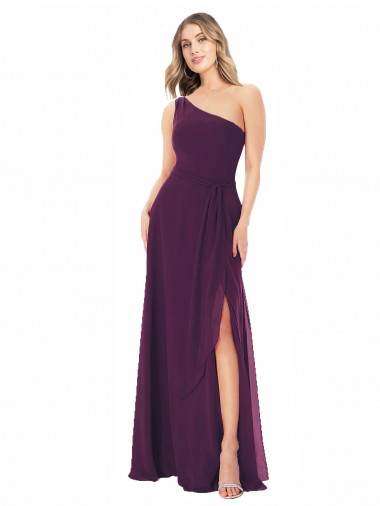 Cheap One Shoulder Chiffon Bridesmaid Dress with Tie Belt UK