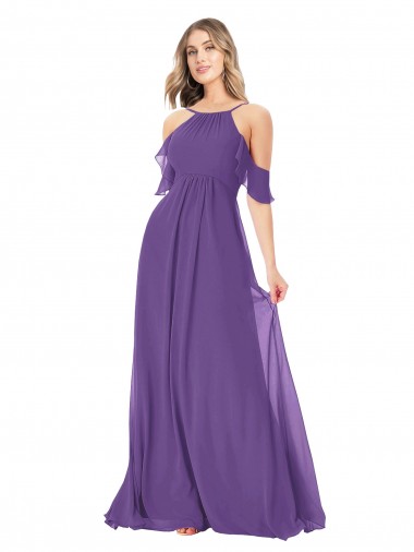 Cheap Cold Shoulder Flutter Sleeves Chiffon Bridesmaid Dress UK