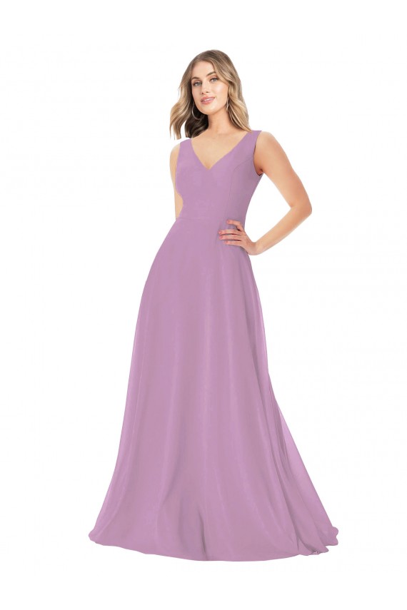 Cheap Simple Chiffon V-Neck Bridesmaid Dress with Draped V-Back UK