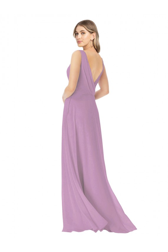 Cheap Simple Chiffon V-Neck Bridesmaid Dress with Draped V-Back UK