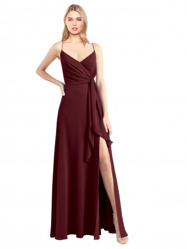 Cheap Spaghetti Straps V-Neck Long Chiffon Bridesmaid Dress with Side Slit UK