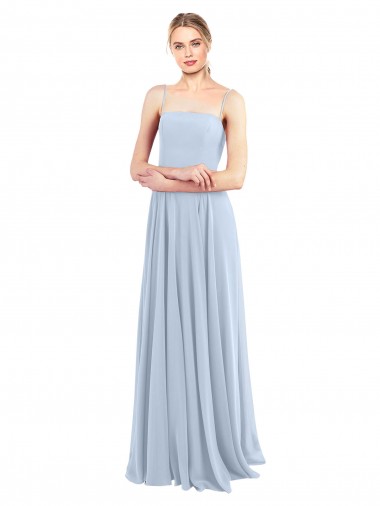 Cheap Luxe Chiffon Straight Neckline Long Chiffon Bridesmaid Dress with Skinny Straps UK