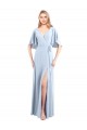Cheap V-Neckline and Cascading Flutter Sleeves Chiffon Bridesmaid Dress with Front Slit UK