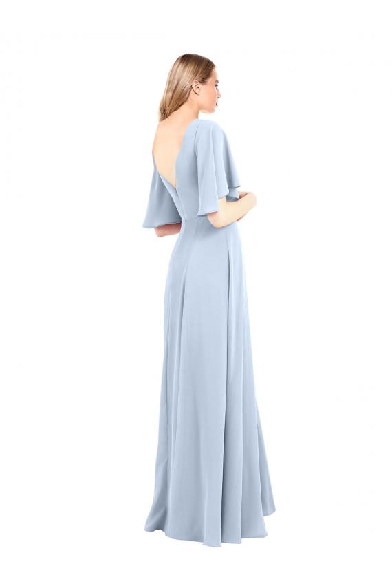 Cheap V-Neckline and Cascading Flutter Sleeves Chiffon Bridesmaid Dress with Front Slit UK