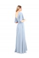Cheap V-Neckline and Cascading Flutter Sleeves Chiffon Bridesmaid Dress with Front Slit UK