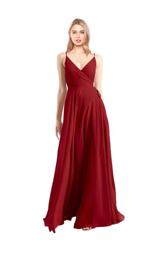 Cheap A-Line Spaghetti Straps V-Neckline Chiffon Bridesmaid Dress Open Back UK