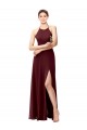 Cheap Slim Long High Halter Neck Chiffon Bridesmaid Dress with High Side Slit UK