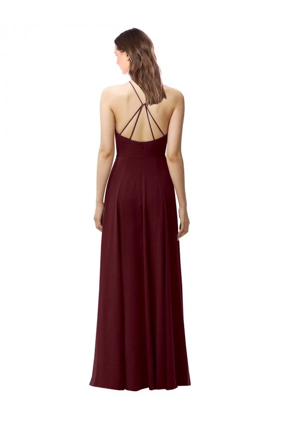 Cheap Slim Long High Halter Neck Chiffon Bridesmaid Dress with High Side Slit UK