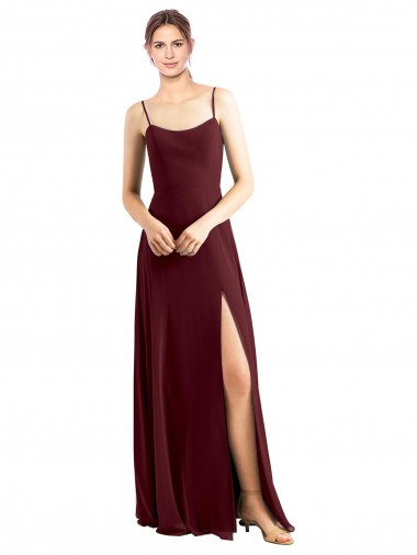 Cheap Sleek Fit and Flare Long Scoop Neck Chiffon Bridesmaid Dress with High Side Slit UK
