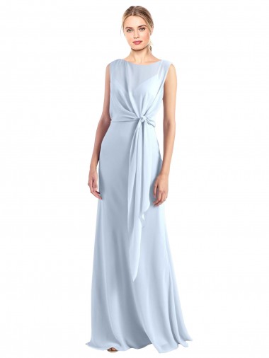 Cheap Illusion Boat Neck Long Full Length Chiffon Bridesmaid Dress with Keyhole Back UK