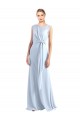 Cheap Illusion Boat Neck Long Full Length Chiffon Bridesmaid Dress with Keyhole Back UK