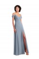 Cheap Off the Shoulder Folded Sleeve Long Chiffon Bridesmaid Dress with High Side Slit UK