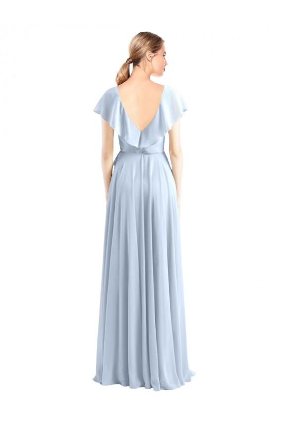 Cheap V-Neck A-Line Flutter Sleeves Long Chiffon Wrap Style Bridesmaid Dress UK