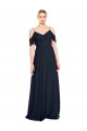 Cheap Draped Sleeves Flounce Neckline Long Chiffon Bridesmaid Dress with Spaghetti Straps UK