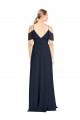 Cheap Draped Sleeves Flounce Neckline Long Chiffon Bridesmaid Dress with Spaghetti Straps UK