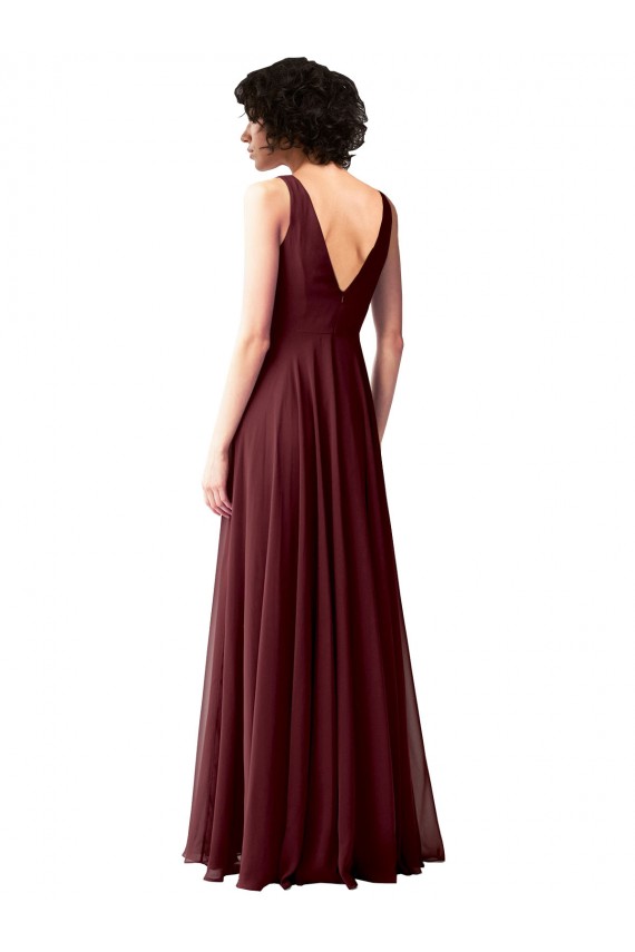 Cheap Draped Cowl Neck Long Chiffon Bridesmaid Dress with Wide Straps UK