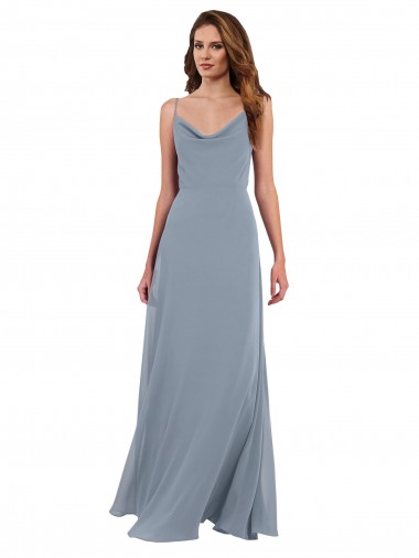 Cheap Long Full Length Draped Cowl Neck V-Back Slip Chiffon Bridesmaid Dress UK