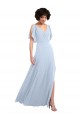 Cheap Split Flutter Sleeves V-Neck Chiffon Bridesmaid Dress with Open V-Back UK