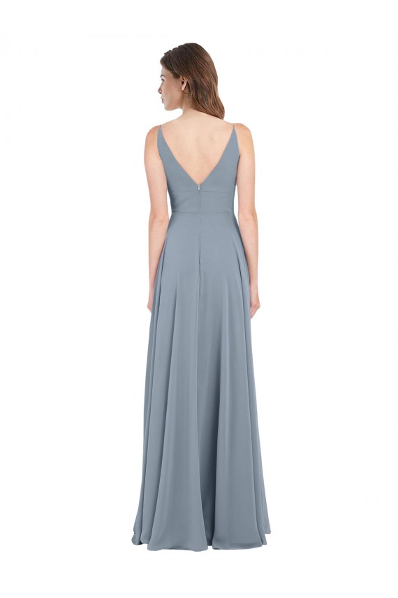 Cheap Fitted V-Neckline Long Chiffon Bridesmaid Dress with V-Back UK