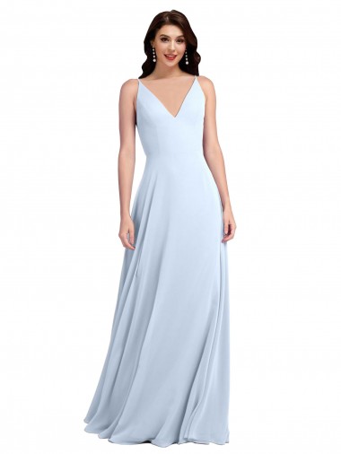 Cheap Long Floor Length V-Neck Chiffon Bridesmaid Dress with Keyhole Back UK