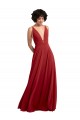 Cheap Fitted Plunging Deep V-Neck Long Chiffon Bridesmaid Dress with V-Back UK