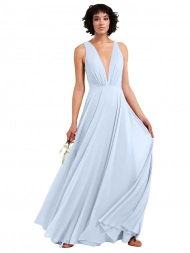 Cheap Daring Plunging V-Neck Long Chiffon Bridesmaid Dress with Pleated Bodice UK