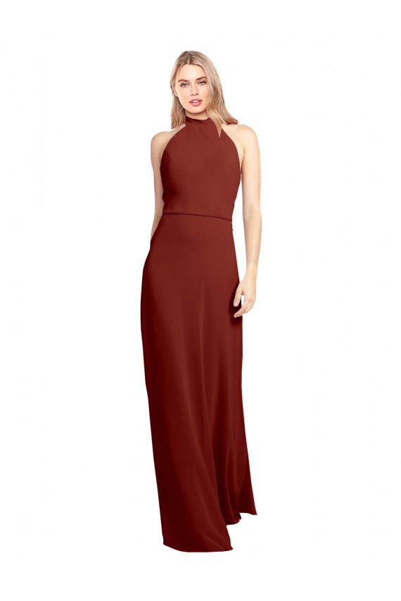 Cheap Slim High Neck Halter Fitted Open Back Chiffon Bridesmaid Dress / Prom Dress UK