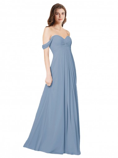 Cheap Empire Waist Off the Shoulder Chiffon Bridesmaid Dress with Sweetheart Bodice UK