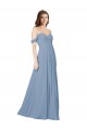 Cheap Empire Waist Off the Shoulder Chiffon Bridesmaid Dress with Sweetheart Bodice UK